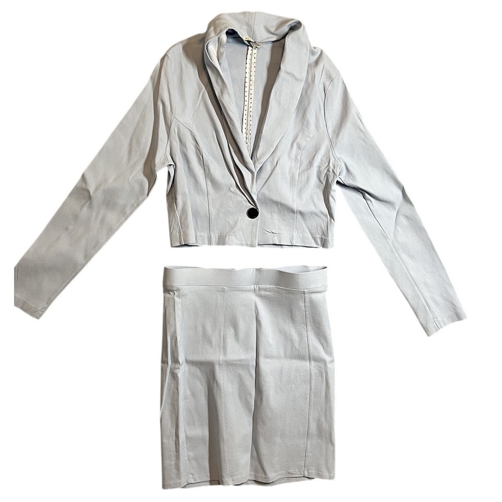 Haute Monde Women's Size L Light Blue 2-Piece Cropped Blazer & Skirt Set Egypt